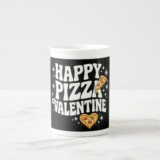 Happy Pizza Valentine Funny Pizza Love Design Porselein Kop (Voorkant)