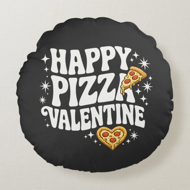 Happy Pizza Valentine Funny Pizza Love Design Rond Kussen (Voorkant)