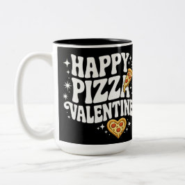 Happy Pizza Valentine Funny Pizza Love Design Tweekleurige Koffiemok
