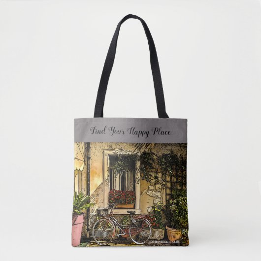 Happy Place, fiets, Tote Bag (Voorkant)