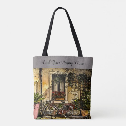 Happy Place, fiets, Tote Bag (Achterkant)