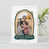 Happy Place Modern Snow Wereldbol - Kerstfoto Feestdagenkaart (Staand voorkant)