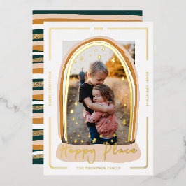 Happy Place Modern Snow Wereldbol - Kerstfoto Folie Feestdagenkaart