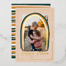 Happy Place Modern Snow Wereldbol - Kerstfoto Folie Feestdagenkaart