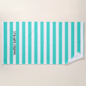 Happy Place Neon Aqua en White Stripe Beach Towel Strandlaken (Voorkant)