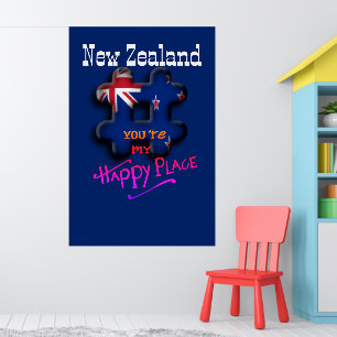 Happy Place New Zealand 3D Hashtag Vlag kleur Poster