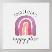 Happy Place Paars Pink Cute Kinder Room Poster (Voorkant)