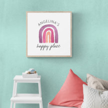 Happy Place Paarse Roze Cute Kinderkamer Poster