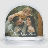 Happy Place Simple Modern Script 2 Family Photo Sneeuwbol (Voorkant)