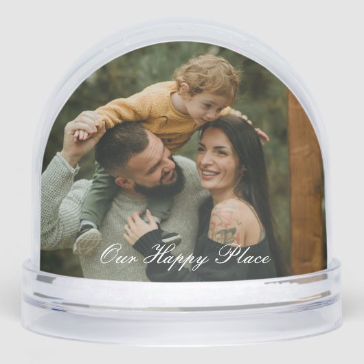 Happy Place Simple Modern Script 2 Family Photo Sneeuwbol (Voorkant)