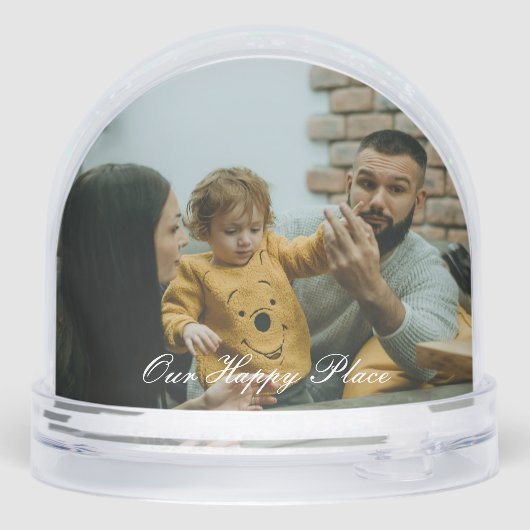 Happy Place Simple Modern Script 2 Family Photo Sneeuwbol (Achterkant)