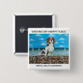 Happy Place Vierkante Button 5,1 Cm (Voorkant /achterkant)