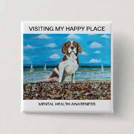 Happy Place Vierkante Button 5,1 Cm