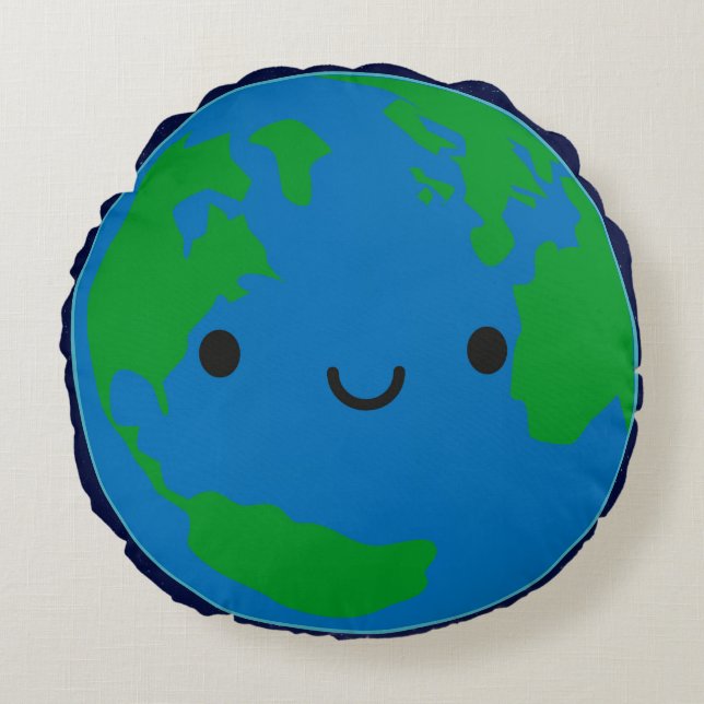 Happy Planet Earth Rond Kussen (Voorkant)