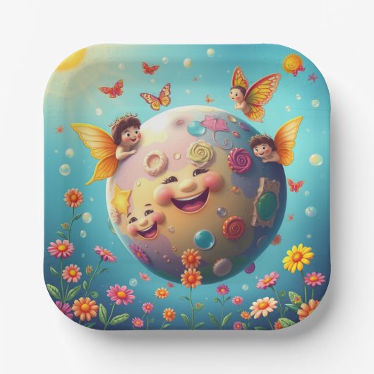 Happy Planet Rechthoekig Papier Bord (Voorkant)