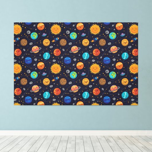 Happy Planets Canvas Print (Insitu (Houten vloer))