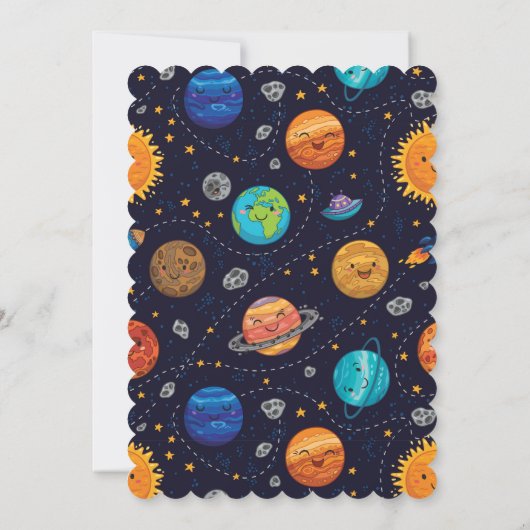 Happy Planets Flat Wenskaart Kaart (Achterkant)