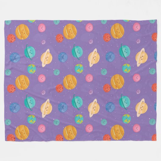 Happy Planets Fleece Blanket Deken (Voorkant (Horizontaal))