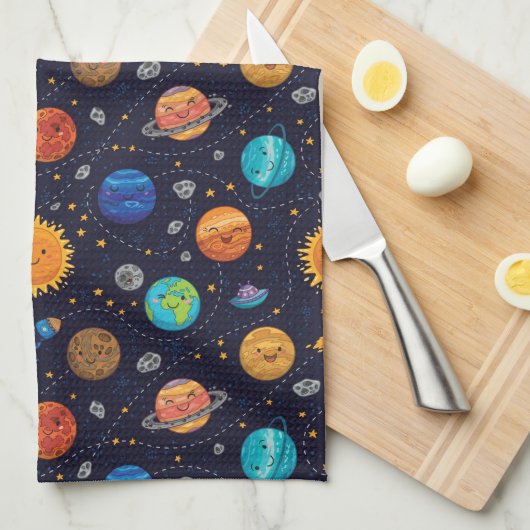 Happy Planets Keukenhanddoek (Quarter Fold)