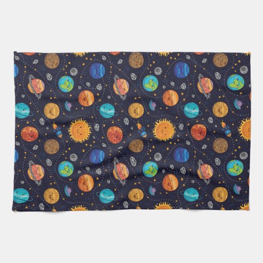 Happy Planets Keukenhanddoek (Horizontaal)