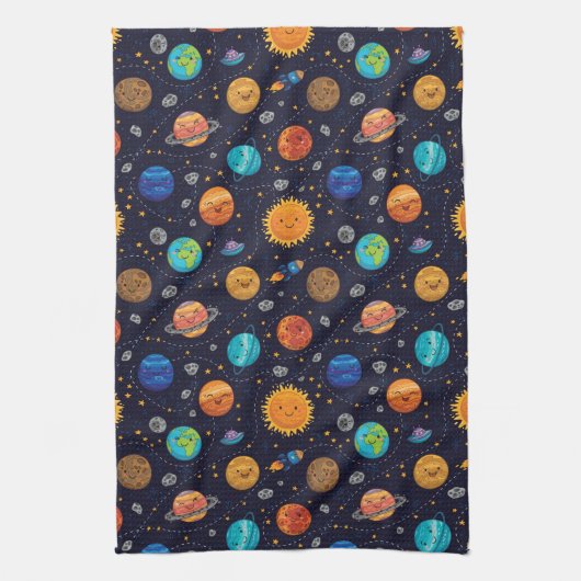 Happy Planets Keukenhanddoek (Verticaal)