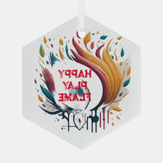 Happy Play Flame Design Glas Ornament (Achterkant)