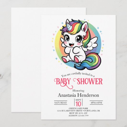 Happy Playful eenhoorn Baby shower Kaart (Voorkant / Achterkant)