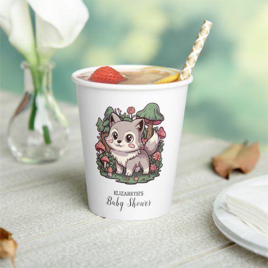 Happy Playful Wolf Baby shower Papieren Bekers (Insitu)