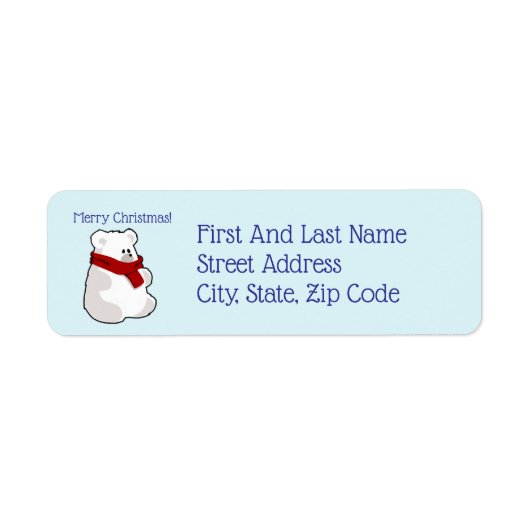 Happy Polar Beer in rode sjaal, kerst Cartoon Etiket (Voorkant)