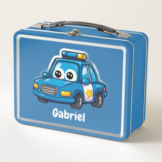 Happy Police Car, Boys, Personalized Blue  (Voorkant)
