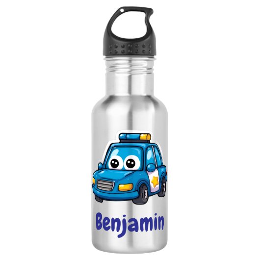 Happy Police Car, Boys, Personalized Water Bottle Waterfles (Voorkant)