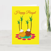 Happy Pongal, met een potje rijst en Planten Kaart (Voorkant)