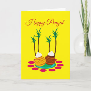 Happy Pongal, met een potje rijst en Planten Kaart