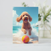 Happy Poodle bij de Beach Note Kaart (Staand voorkant)