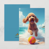 Happy Poodle bij de Beach Note Kaart (Voorkant / Achterkant)