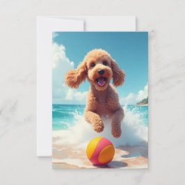 Happy Poodle bij de Beach Note Kaart