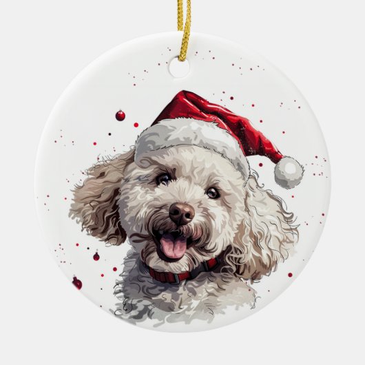 Happy Poodle Dog Christmas Personalized Keramisch Ornament (Voorkant)