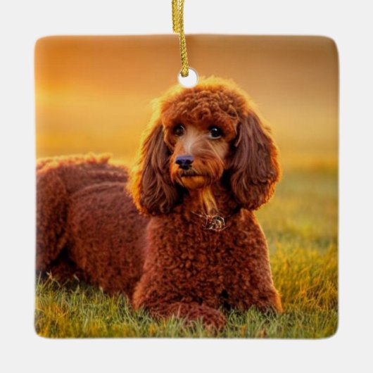 Happy Poodle Keramisch Ornament (Voorkant)