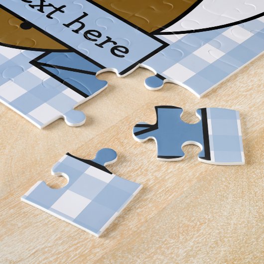 Happy Potato Gepersonaliseerde Blauwe Gingham Legpuzzel (Zijkant)