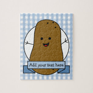 Happy Potato Gepersonaliseerde Blauwe Gingham Legpuzzel