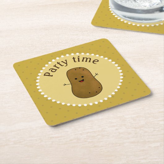 Happy Potato Party-tijd Kartonnen Onderzetters (Schuin)