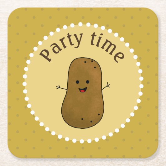 Happy Potato Party-tijd Kartonnen Onderzetters (Voorkant)
