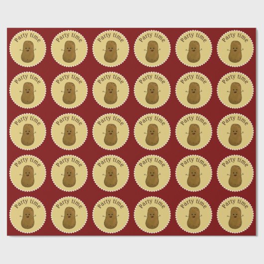 Happy Potato Party Time Deep Red Cadeaupapier (Vlak)