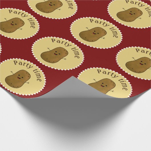 Happy Potato Party Time Deep Red Cadeaupapier (Hoek)