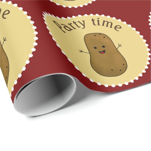 Happy Potato Party Time Deep Red Cadeaupapier (Rol Hoek)