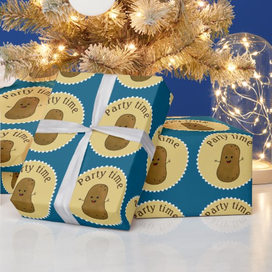 Happy Potato Party Time Ocean Blue Cadeaupapier (Feestdagen)