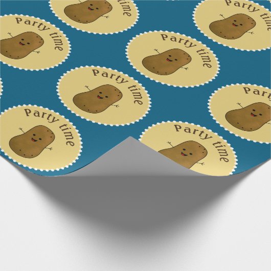 Happy Potato Party Time Ocean Blue Cadeaupapier (Hoek)