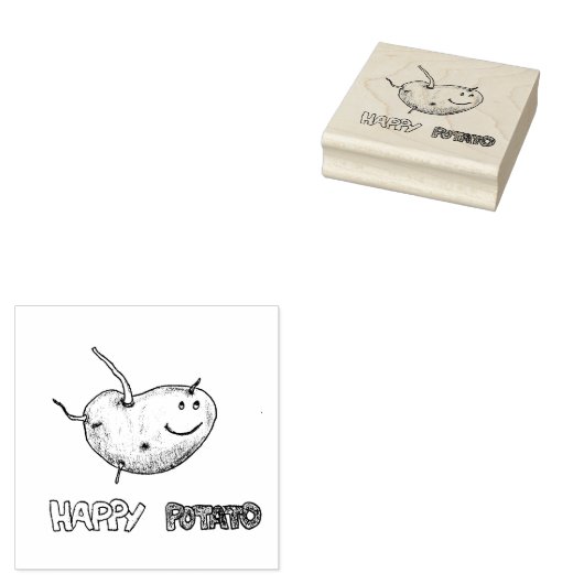 Happy Potato Wood Art Stamp Rubberstempel (Gestempeld)