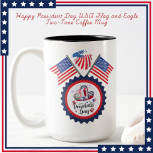 Happy President Day Amerikaanse vlag en adelaar Tweekleurige Koffiemok