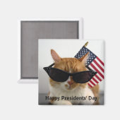 Happy Presidenten Day Cool Cat met Vlaggenmagneet Magneet (Voorkant / Achterkant)
